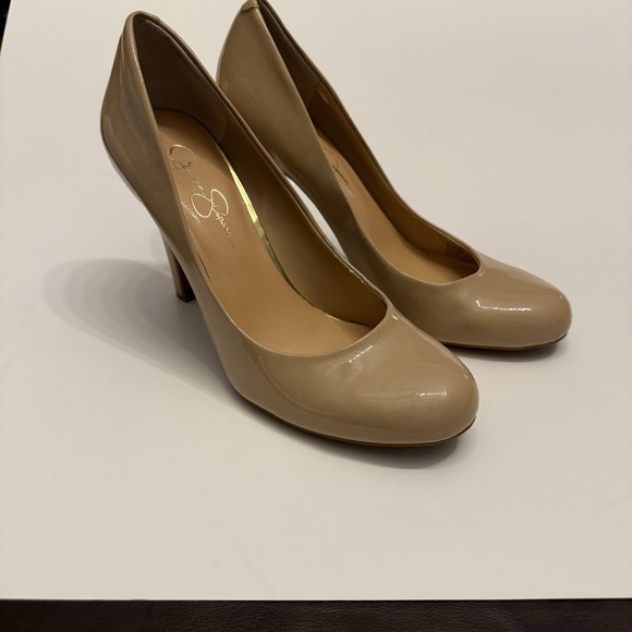Jessica Simpson 8.5 B Nude Patent Oval Toe Pump 4" Women Elegant Sexy See Pics - Picture 2 of 16